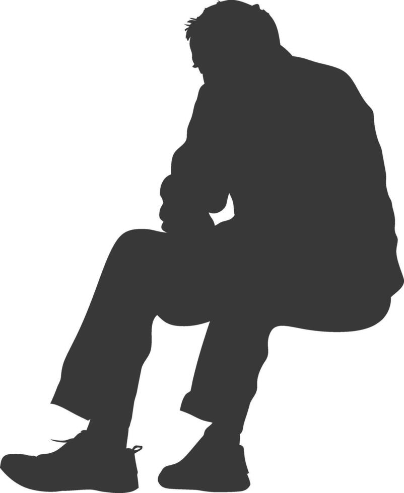 Silhouette sad elderly man sitting alone depressed sitting black color only vector
