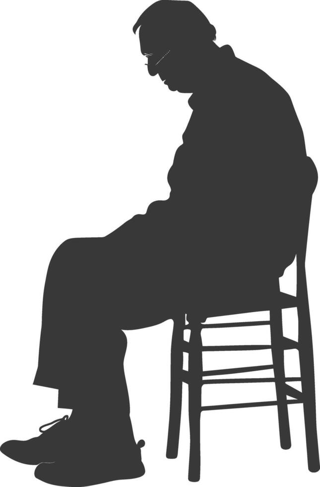 Silhouette sad elderly man sitting alone depressed sitting black color only vector