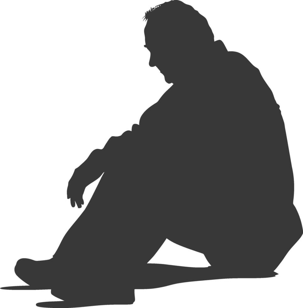 Silhouette sad elderly man sitting alone depressed sitting black color only vector