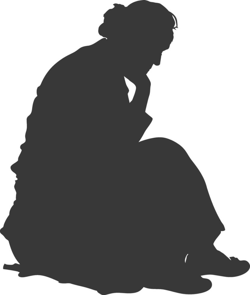 Silhouette sad elderly woman sitting alone depressed sitting black color only vector