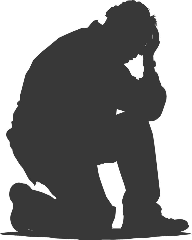 Silhouette sad elderly man sitting alone depressed sitting black color only vector