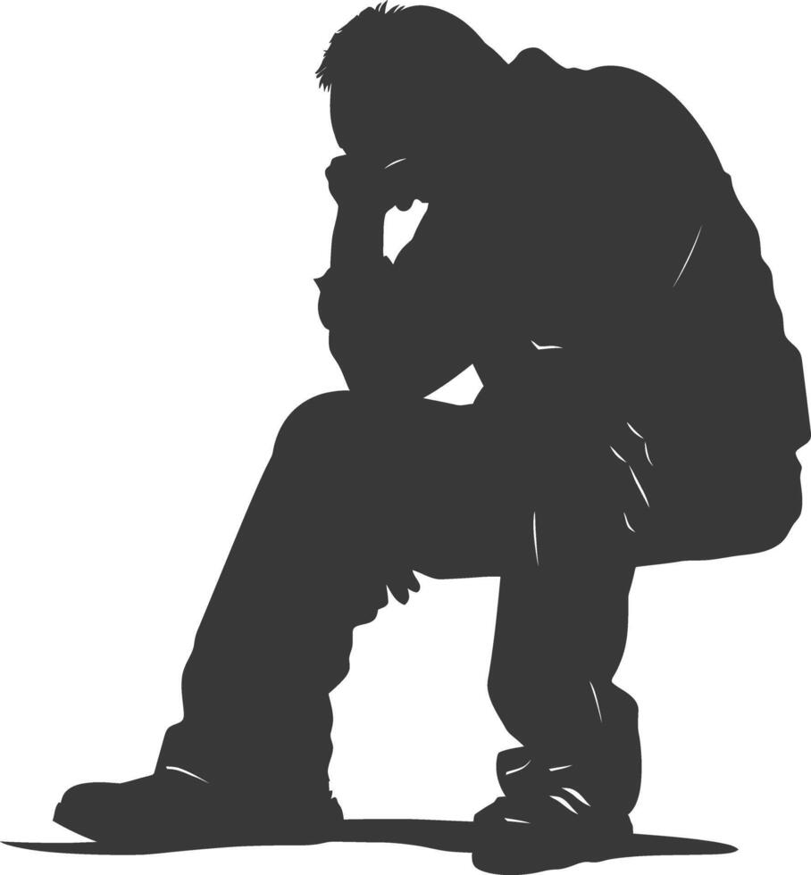 Silhouette sad elderly man sitting alone depressed sitting black color only vector