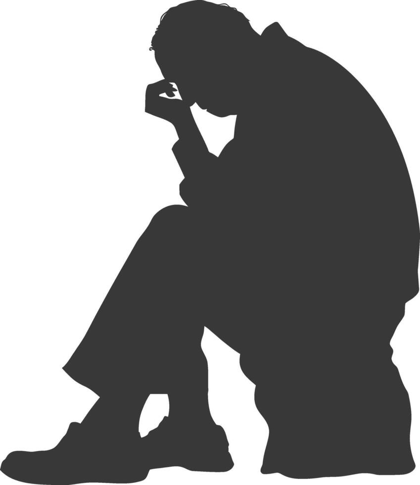 Silhouette sad elderly man sitting alone depressed sitting black color only vector