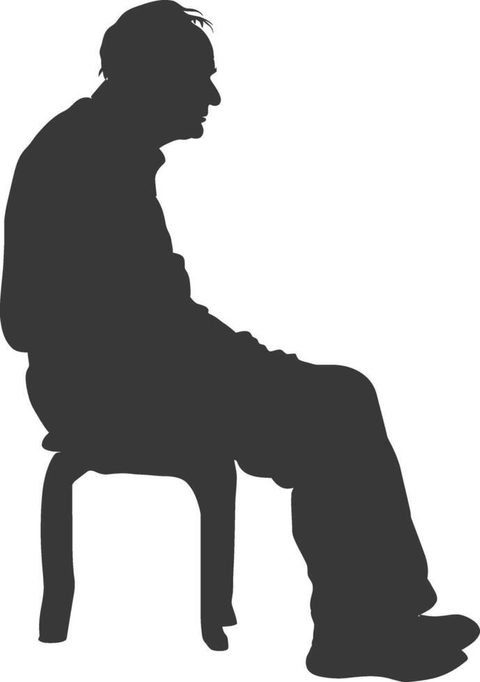 Silhouette sad elderly man sitting alone depressed sitting black color only vector