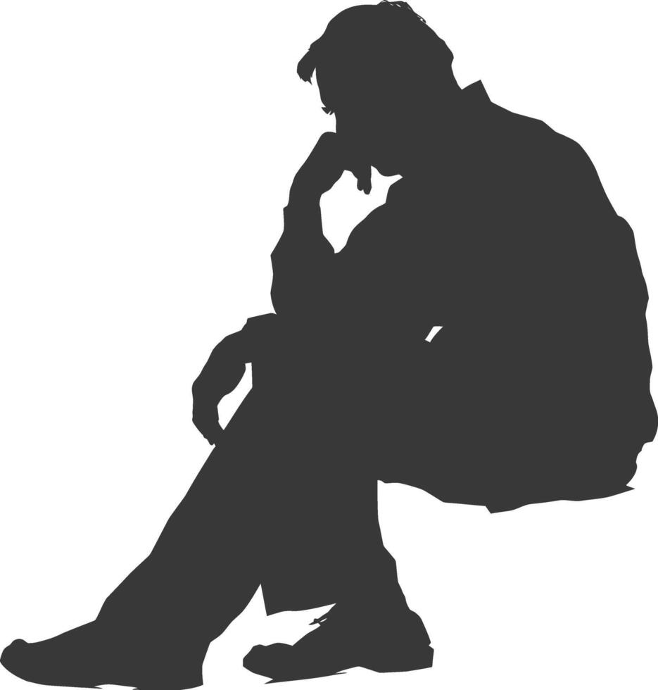 Silhouette sad elderly man sitting alone depressed sitting black color only vector