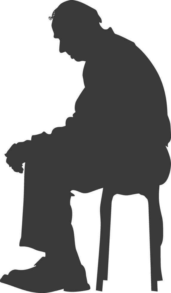 Silhouette sad elderly man sitting alone depressed sitting black color only vector
