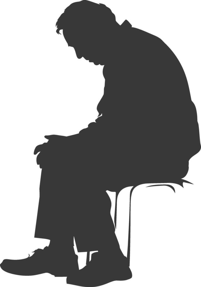 Silhouette sad elderly man sitting alone depressed sitting black color only vector