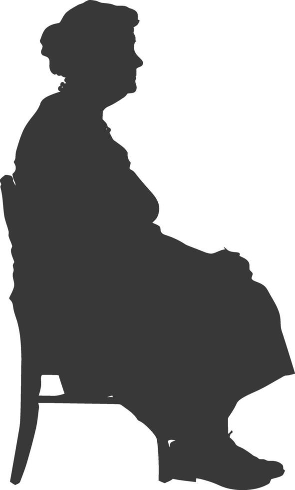 Silhouette sad elderly woman sitting alone depressed sitting black color only vector