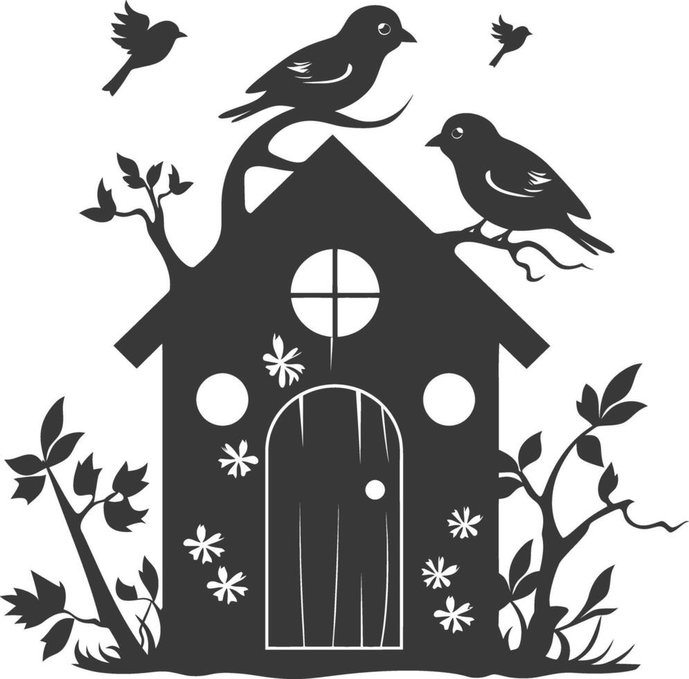 Silhouette bird house black color only vector