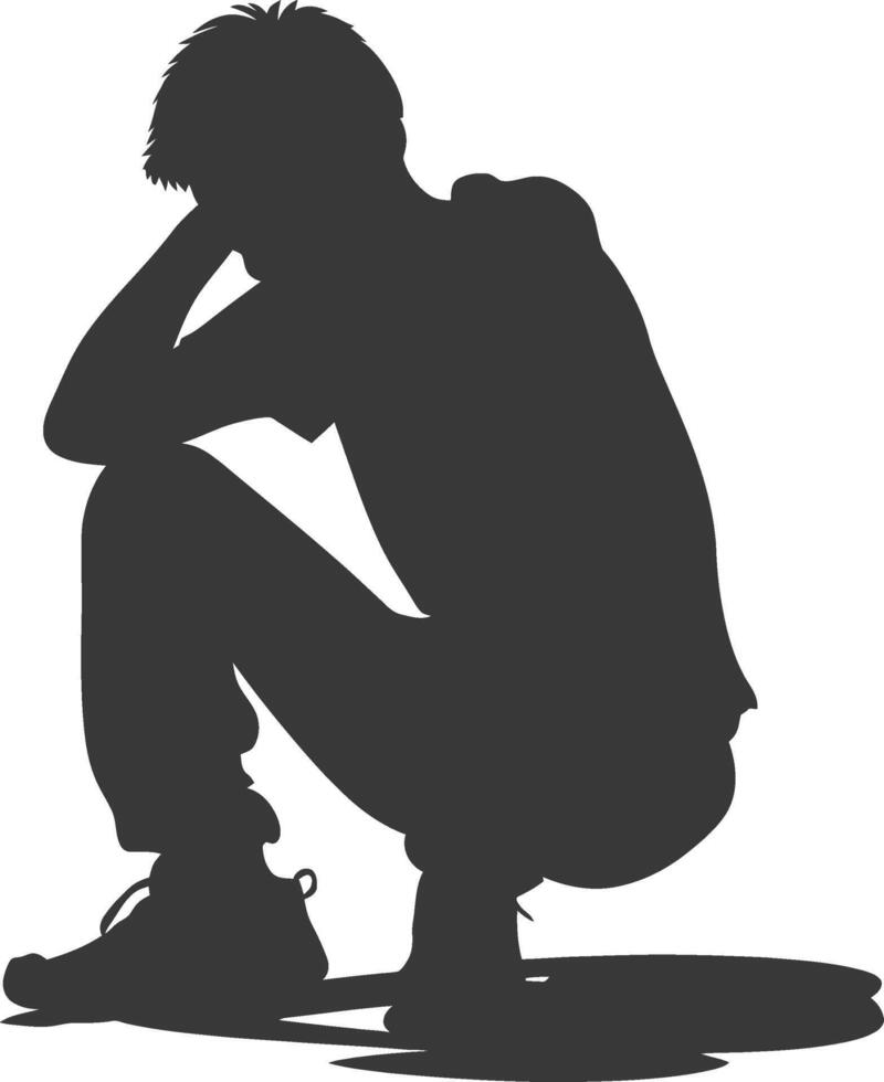 Silhouette sad man sitting alone depressed sitting black color only vector