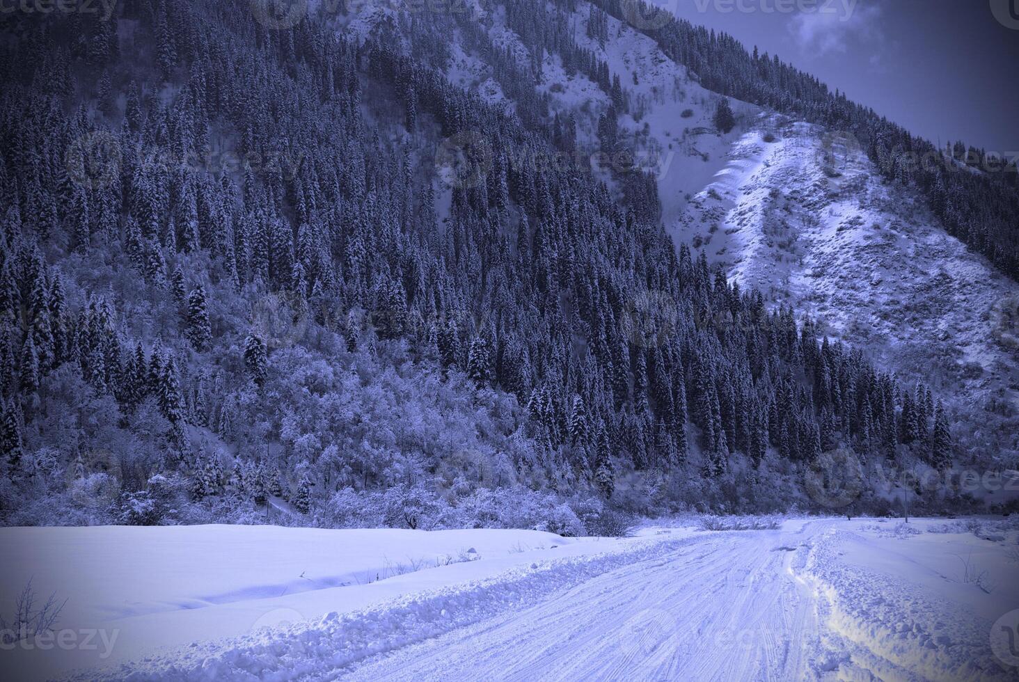 Winter road in the mountains photo