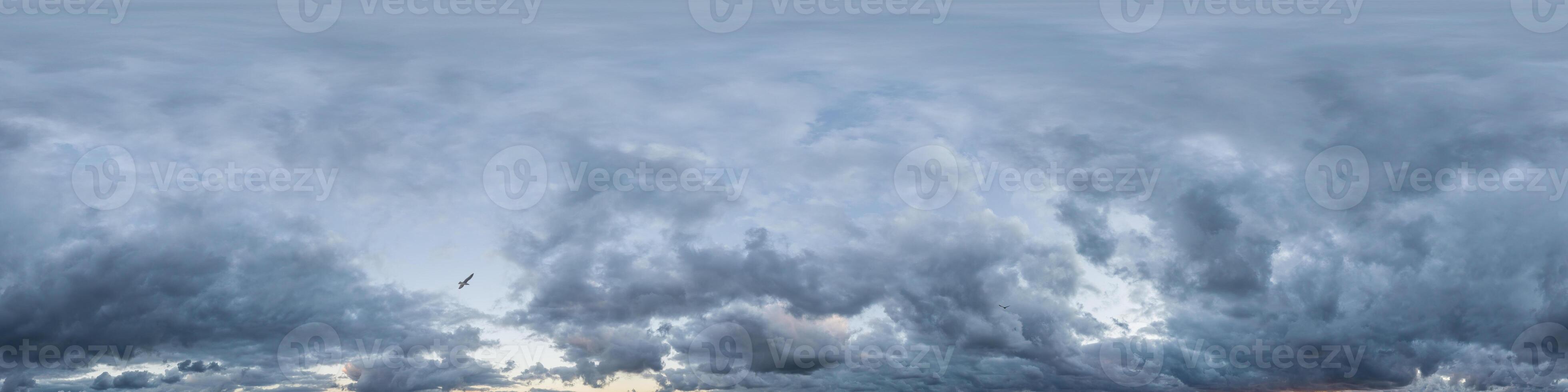 Overcast sky panorama on rainy day with Nimbostratus clouds in seamless spherical equirectangular format. Full zenith for use in 3D graphics, game and for aerial drone 360 degree panorama as sky dome. photo