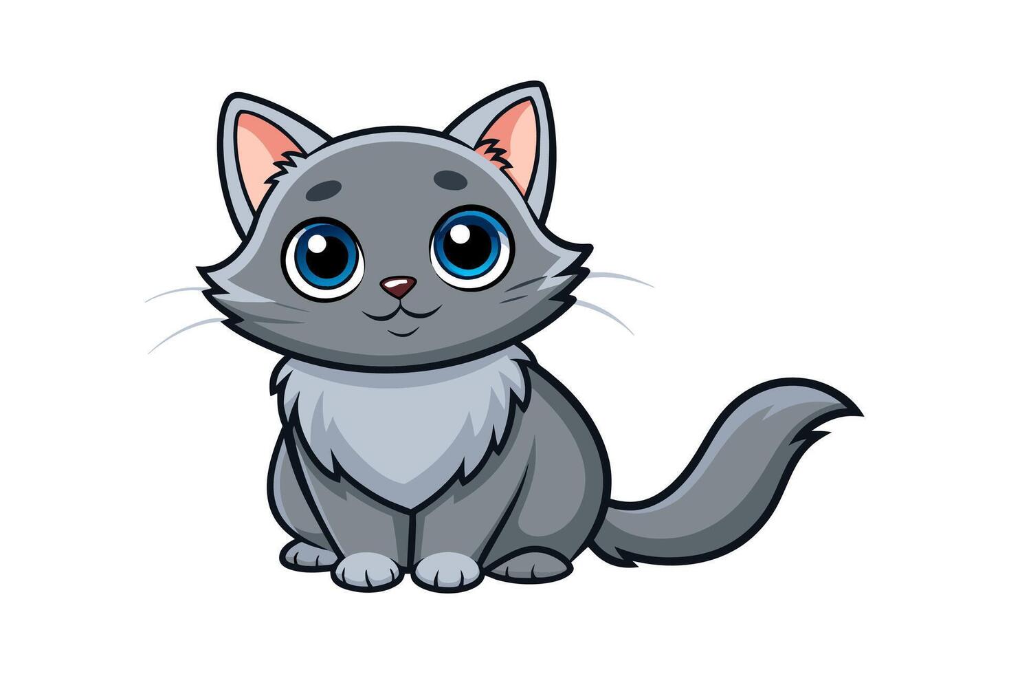Adorable Gray Kitten on White Background vector