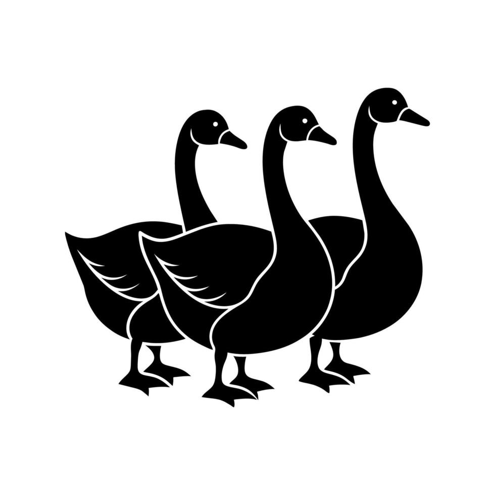 Silhouette of Three Goose Walking Together vector