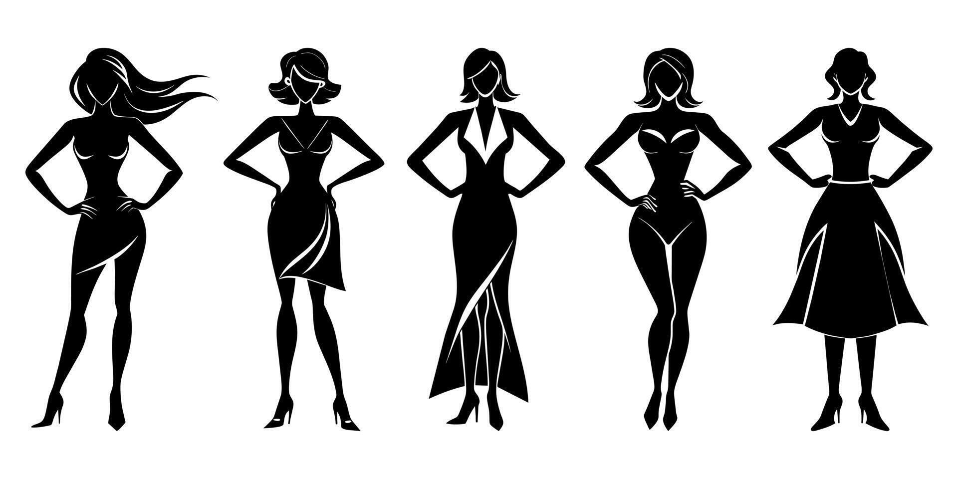 A Set of Female Model Silhouettes vector