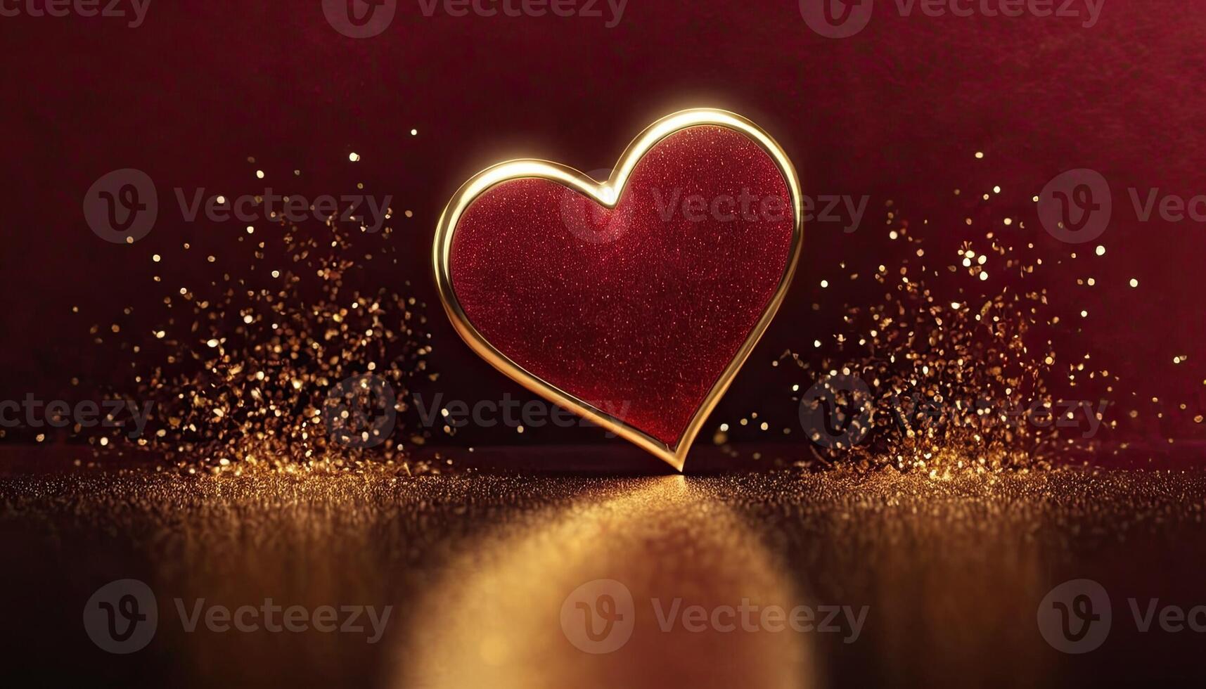 Love, Heart, Celebration. heart on textured surface beneath, soft focus golden lights create bokeh in background. Celebration card or romantic events invitation. Valentine day photo