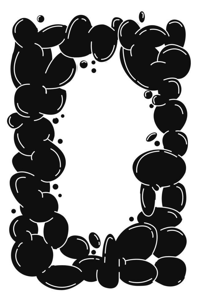 Frame of abstract dark bubble shapes. Whimsical balloons organic elements icon sign badge sign in trendy retro y2k style. Cartoon graffiti illustration isolated on white background. vector