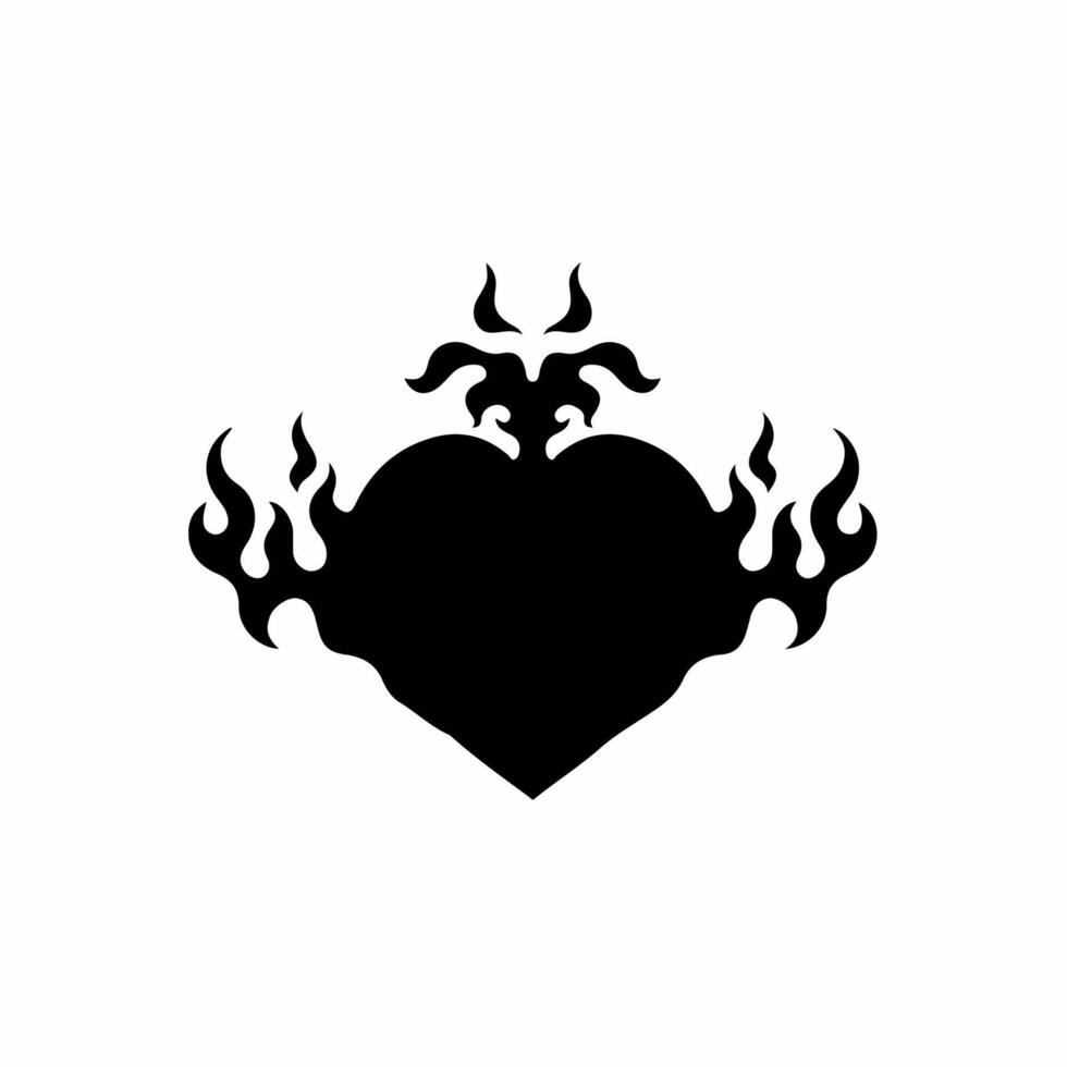 Flaming Heart Love Symbol Logo on White Background. Tribal Stencil Tattoo Design Concept. Flat Decal Stencil Illustration. vector