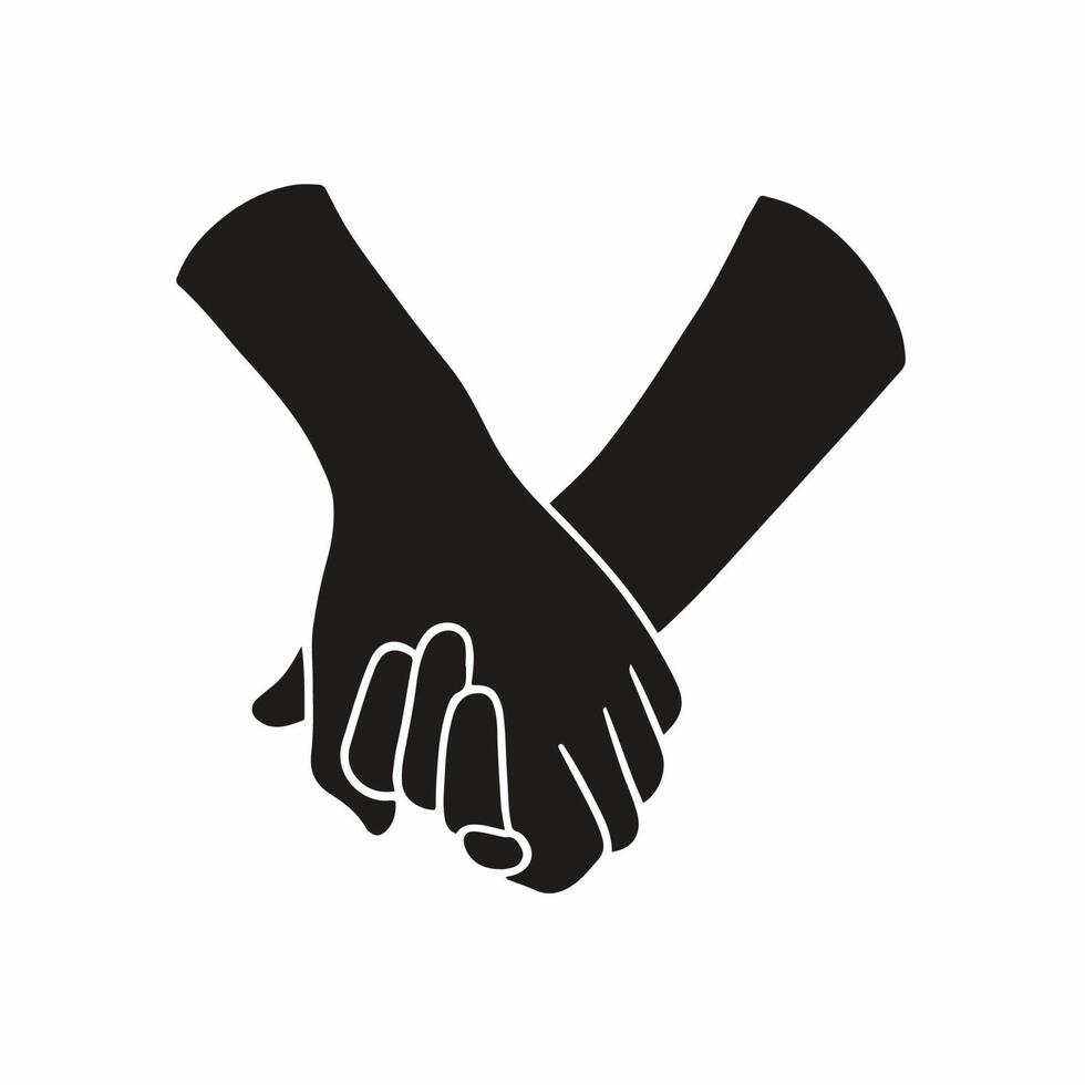 Silhouette of Holding Hand Symbol on White Background with White Lines Defining Thumb and Fingers. Hand Gesture Flat Icon Decal Illustration. vector