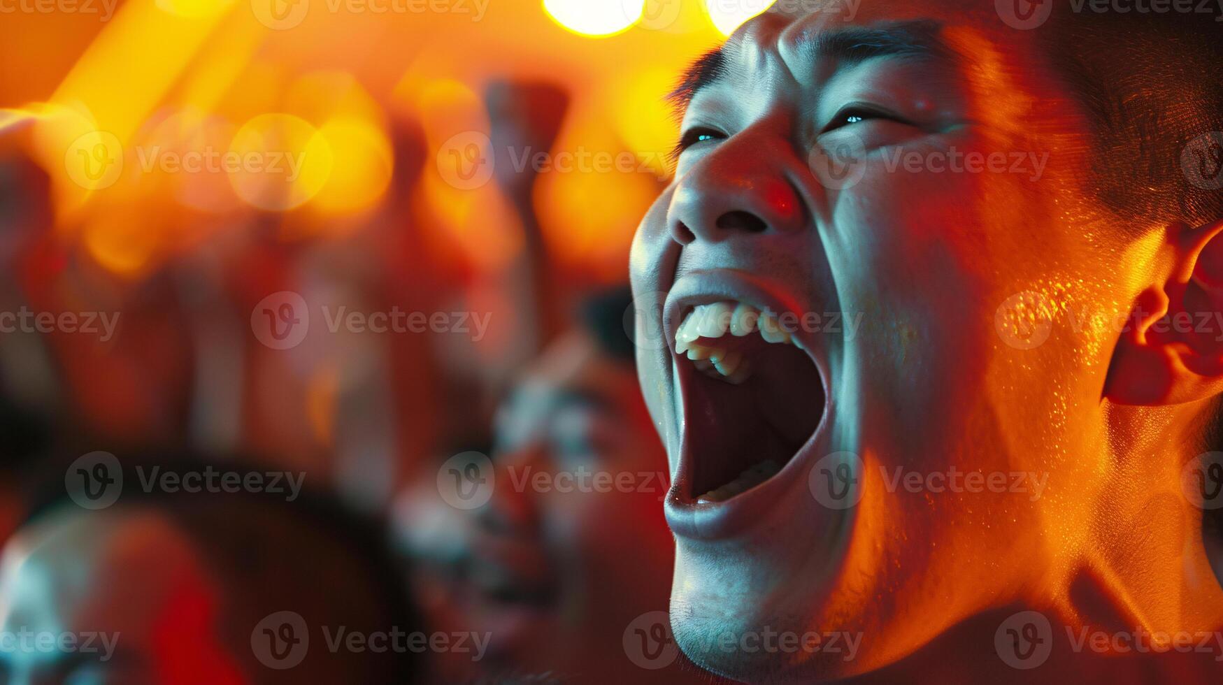 of a passionate soccer fan, captured in a moment of pure exhilaration as they cheer on their team photo
