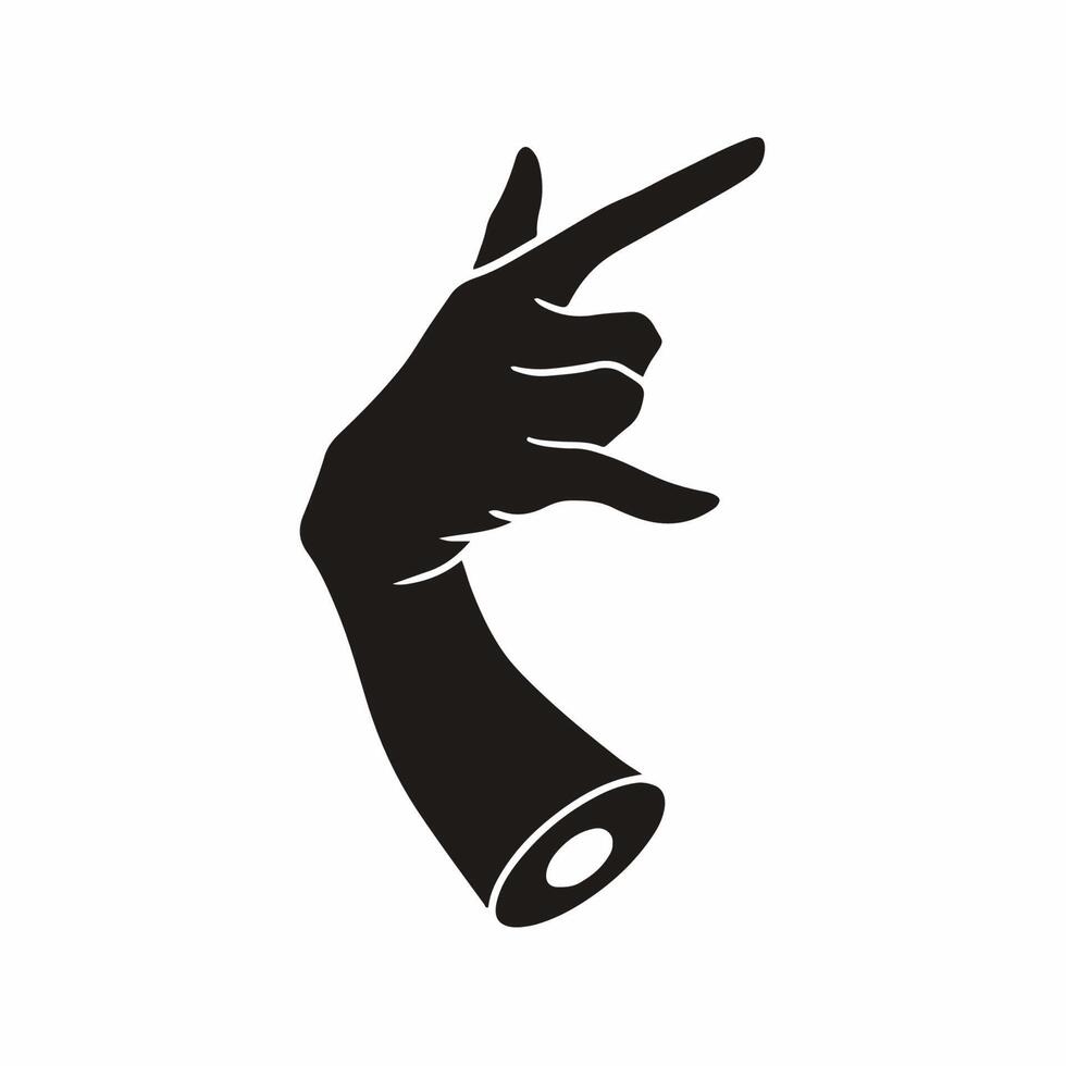 Black Silhouette of Letter Y Hand Sign on White Background with White Lines Defining Thumb and Fingers. Hand Gesture Flat Icon Decal Illustration. vector