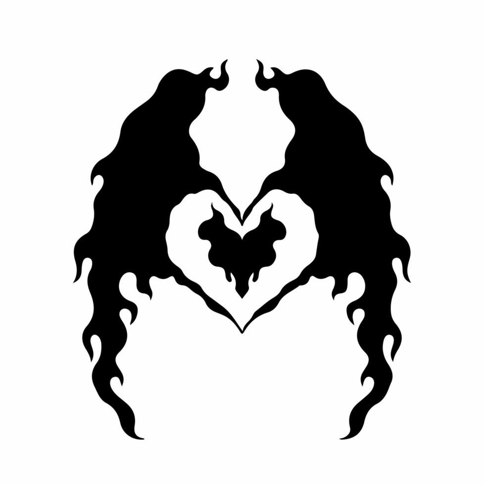 Flaming Heart Love Symbol Logo on White Background. Tribal Stencil Tattoo Design Concept. Flat Decal Stencil Illustration. vector
