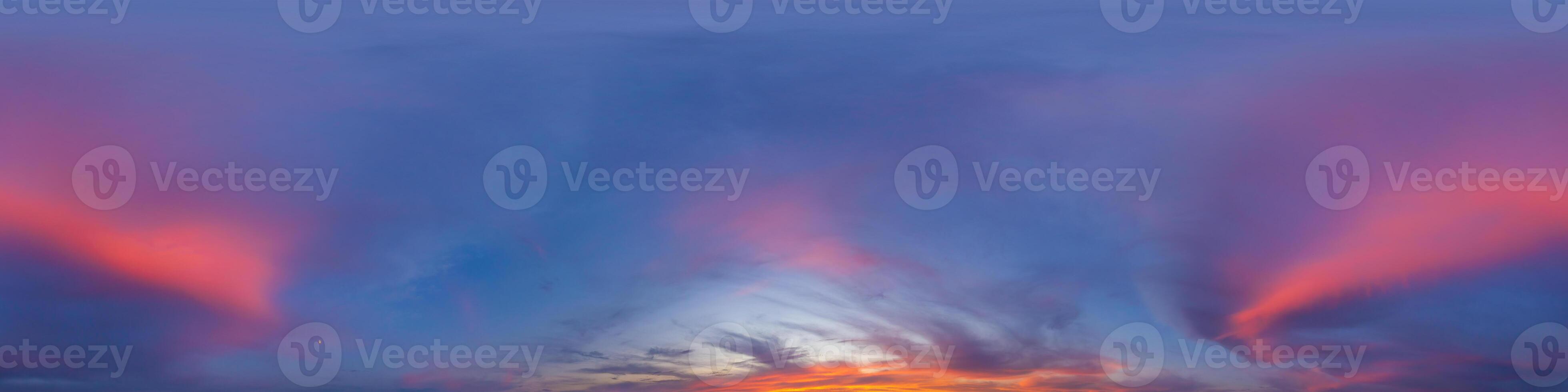 Panorama of a dark blue evening sky with pink Cumulus clouds. Seamless hdr 360 panorama in spherical equiangular format. Full zenith for 3D visualization, sky replacement for aerial drone panoramas. photo