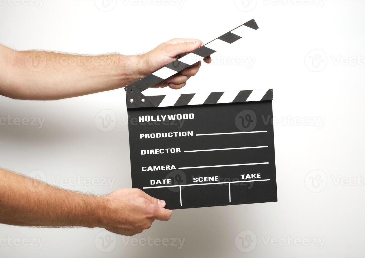 A movie production clapstick board. photo