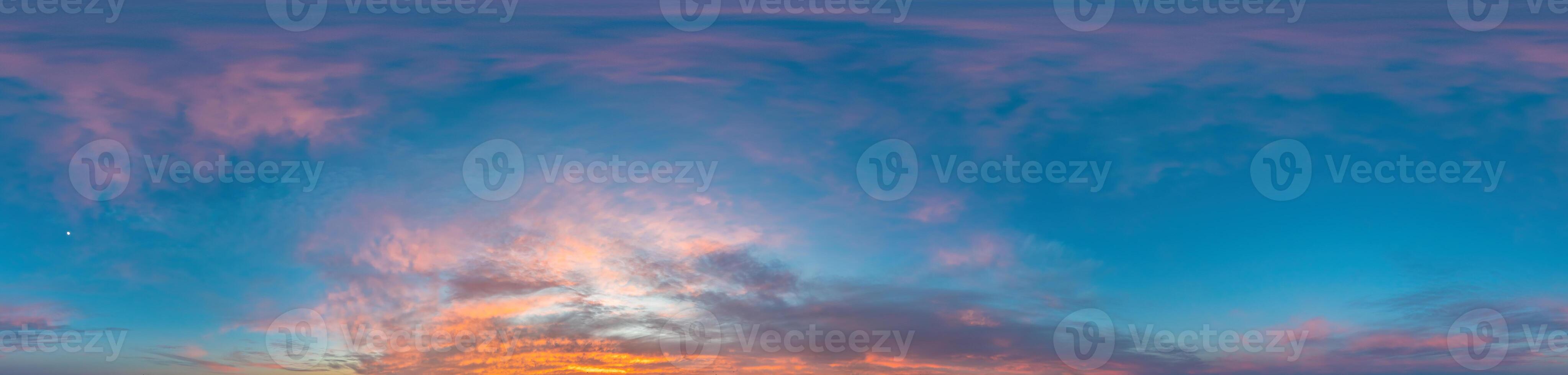 Dawn sky panorama with Stratocumulus clouds in Seamless spherical equirectangular format as full zenith for use in 3D graphics, game and in aerial drone 360 degree panoramas for sky replacement. photo