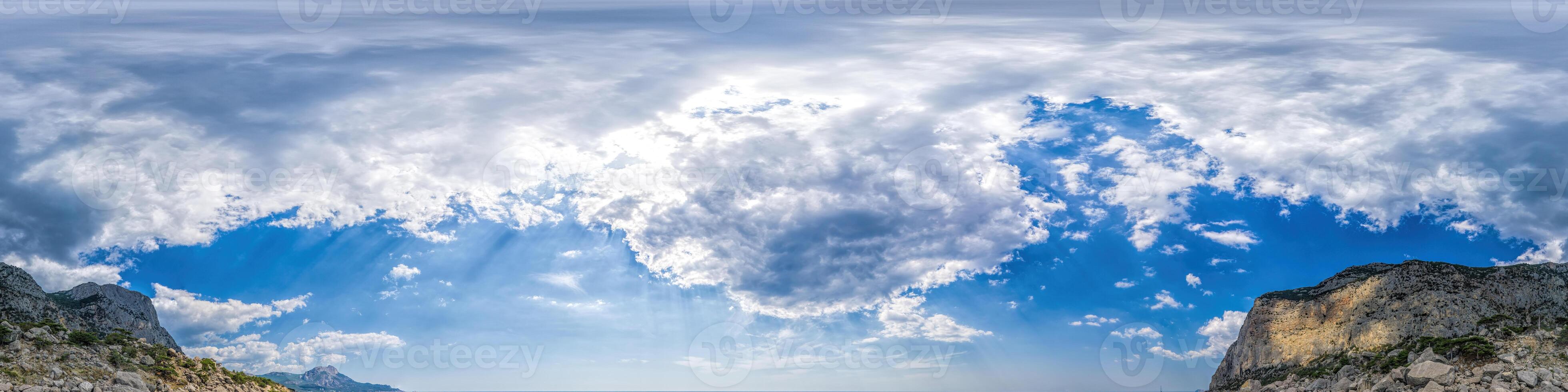 panorama of sky with clouds without ground, for easy use in 3D graphics and panorama for composites in aerial and ground spherical panoramas as a sky dome. photo