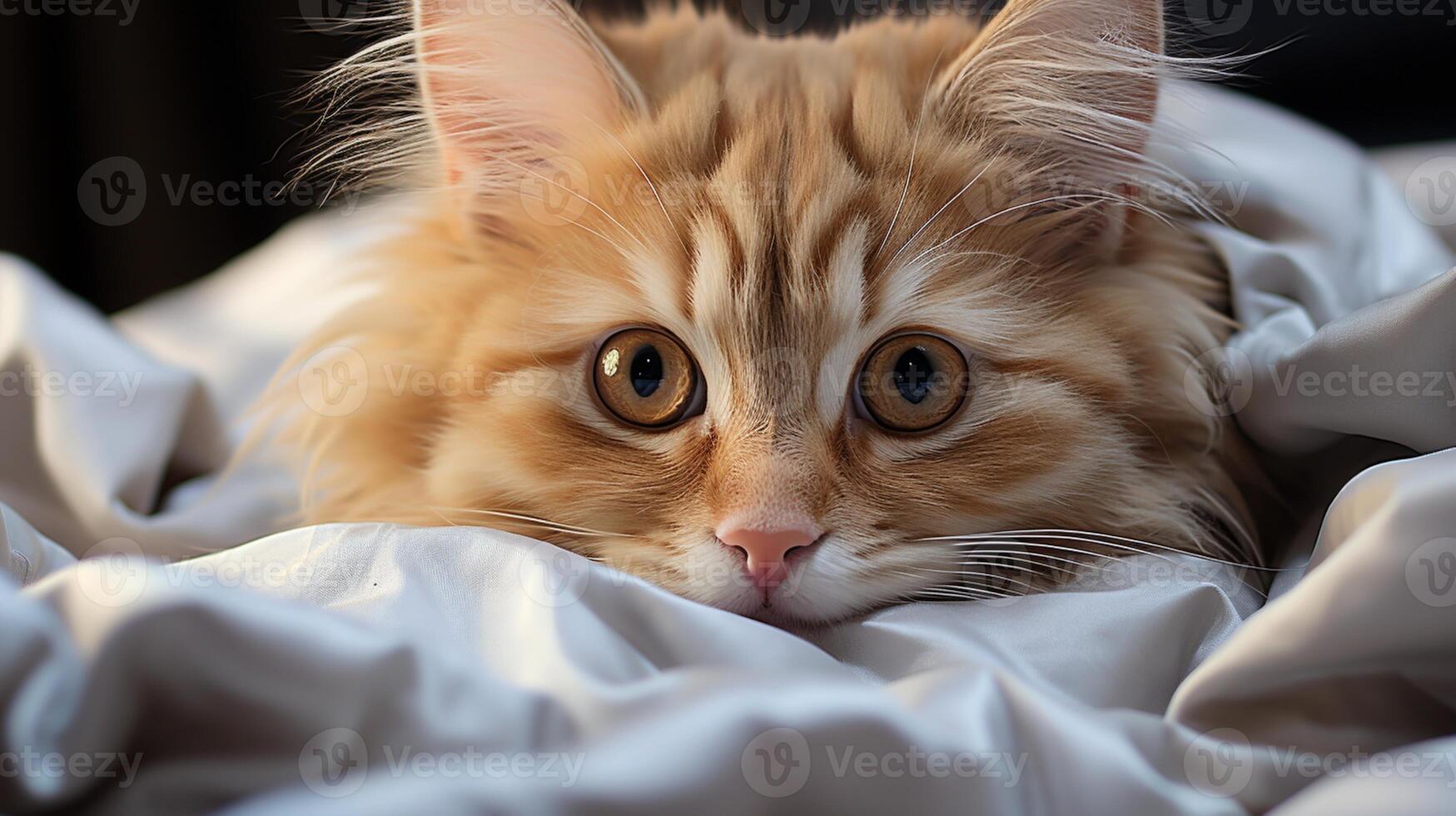 Baby cat on blanket funny kitten playful little paw copy space photo