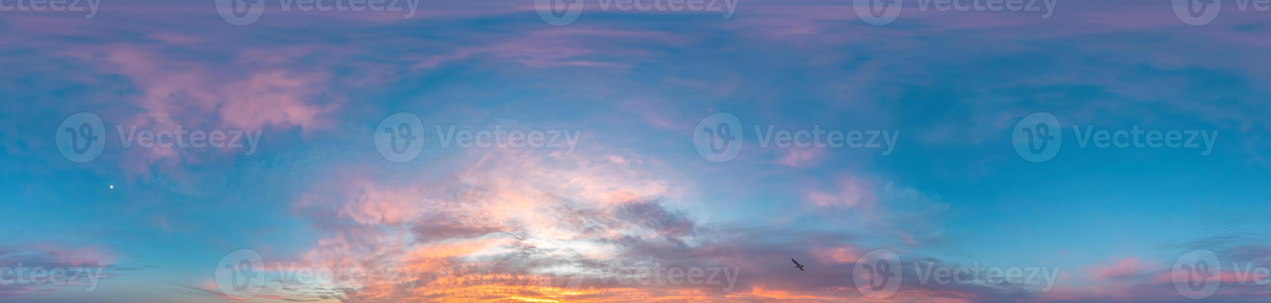 Sky panorama on sunset with Stratocumulus clouds in Seamless spherical equirectangular format as full zenith for use in 3D graphics, game and in aerial drone 360 degree panoramas for sky replacement photo