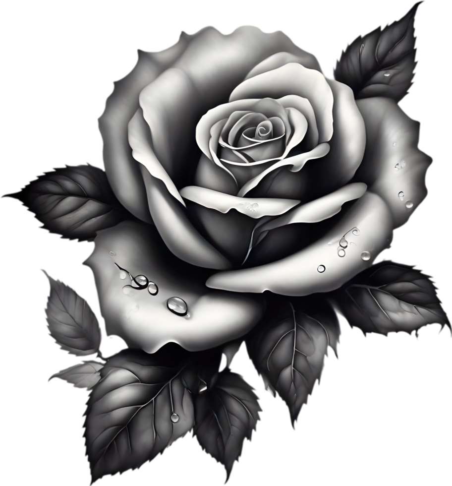 Black and White Rose Drawing, Pen and Ink Sketch Flowers. AI-Generated. png