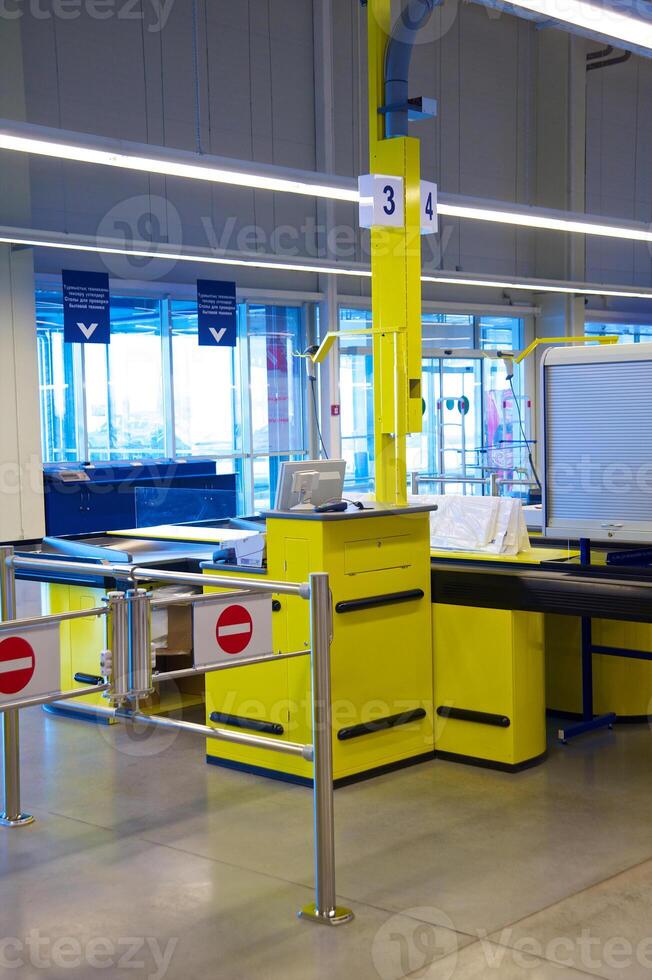 Checkout counter in the big supermarket photo