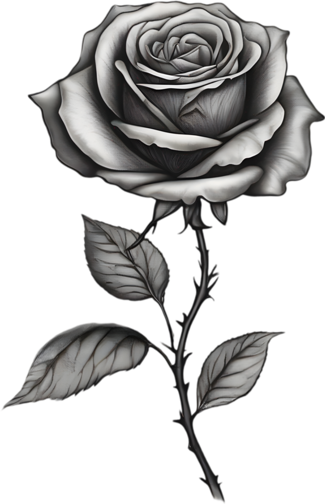 Black and White Rose Drawing, Pen and Ink Sketch Flowers. AI-Generated. png