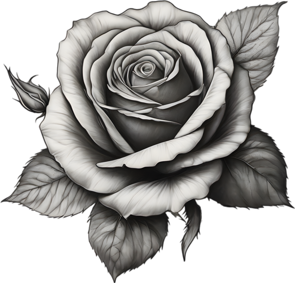 Black and White Rose Drawing, Pen and Ink Sketch Flowers. AI-Generated. png