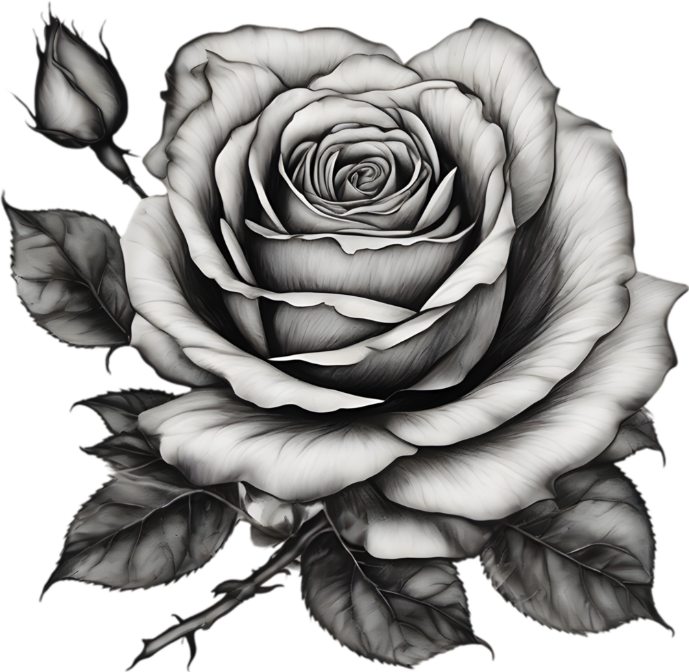 Black and White Rose Drawing, Pen and Ink Sketch Flowers. AI-Generated. png