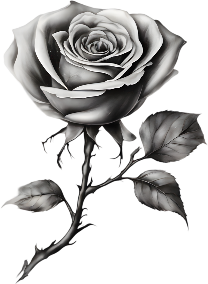 Black and White Rose Drawing, Pen and Ink Sketch Flowers. AI-Generated. png