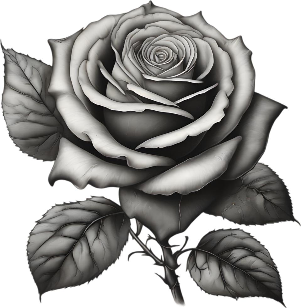 Black and White Rose Drawing, Pen and Ink Sketch Flowers. AI-Generated. png
