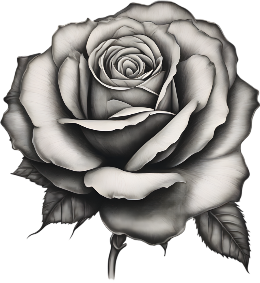 Black and White Rose Drawing, Pen and Ink Sketch Flowers. AI-Generated. png