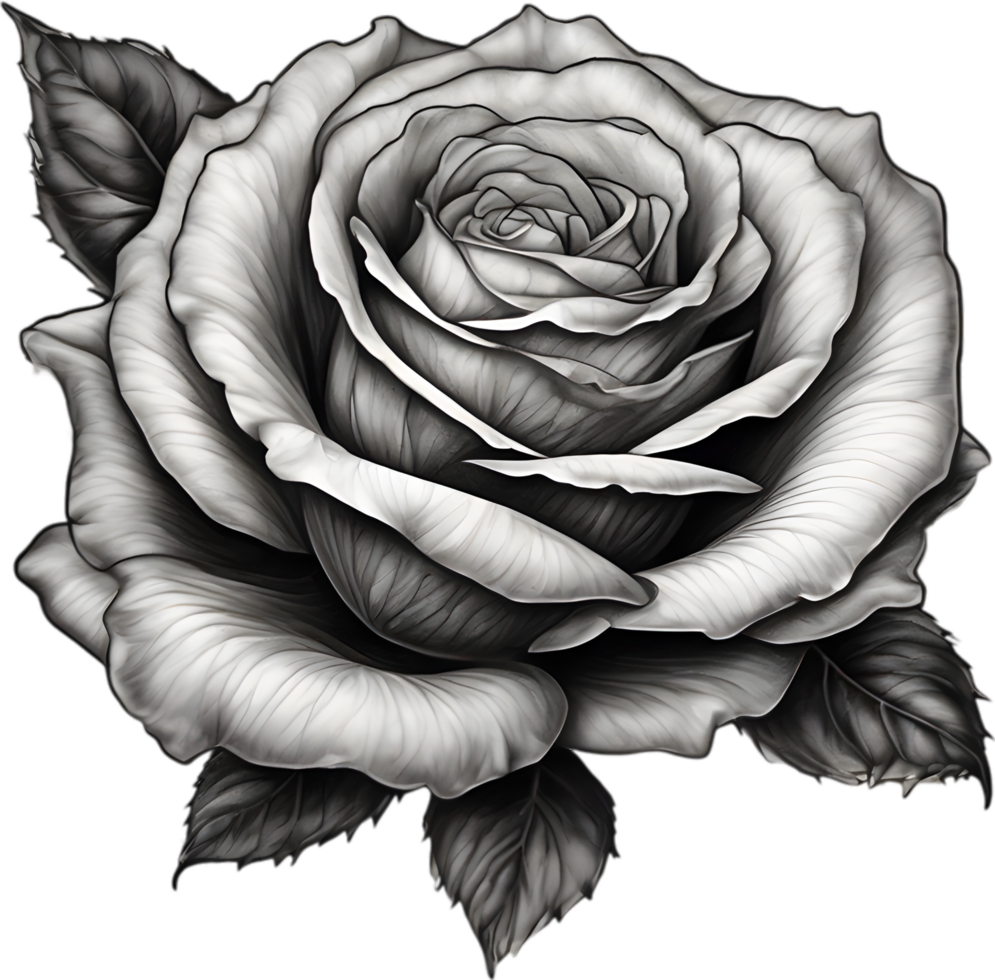 Black and White Rose Drawing, Pen and Ink Sketch Flowers. AI-Generated. png