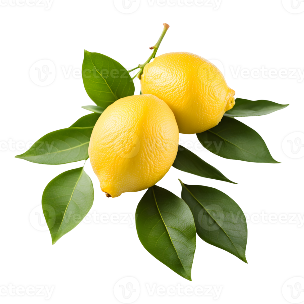 Lemon with Leaves Isolated on Transparent Background png