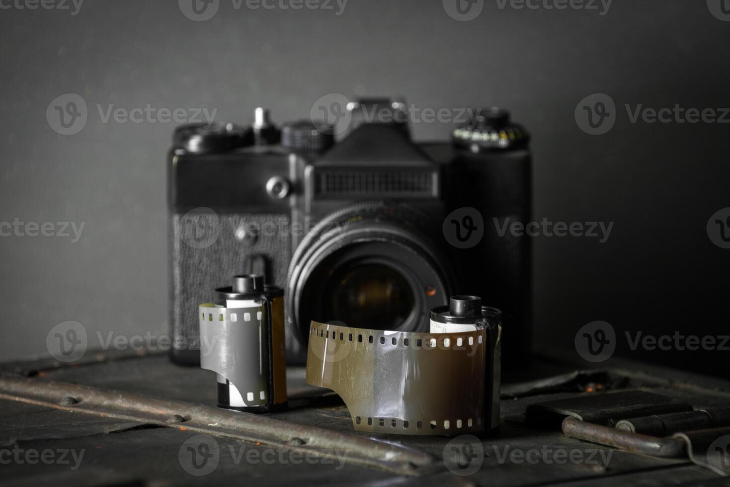 Old retro camera and 35 mm photo