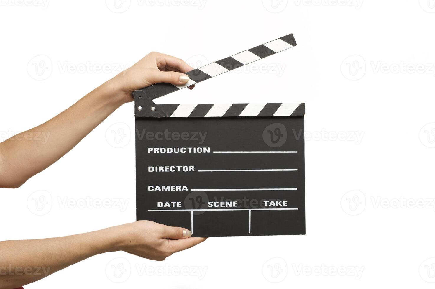 A movie production clapstick board. photo