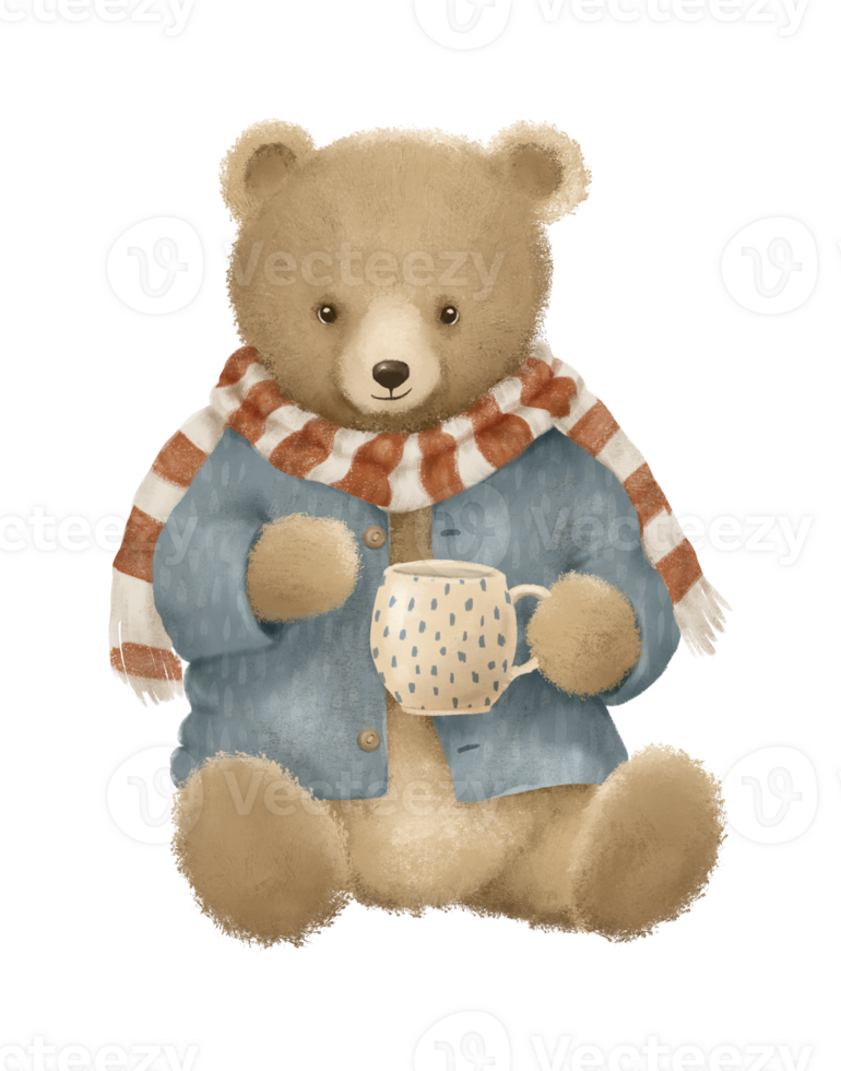 cartoon teddy bear with cup png