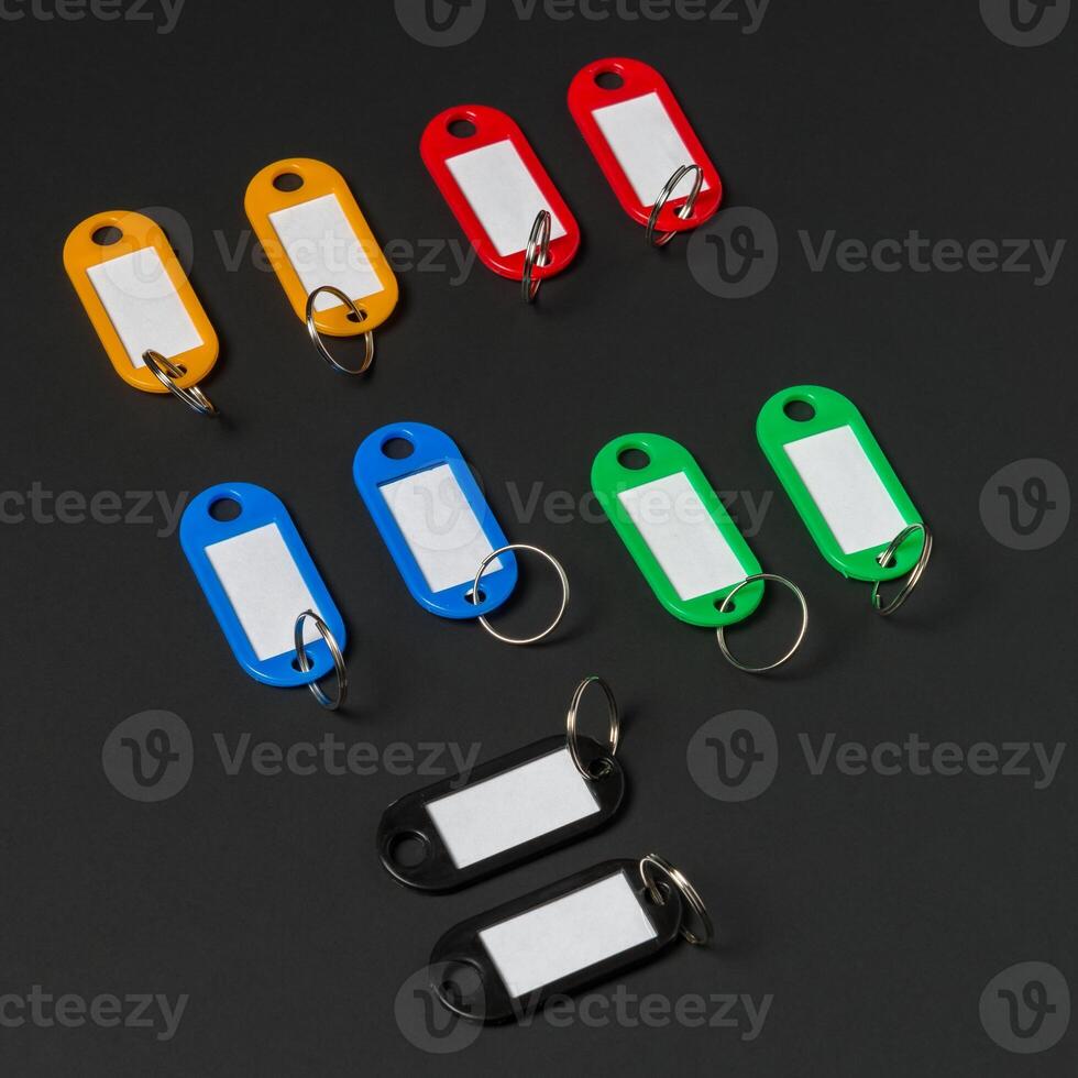 Collection of a key fob on black background photo