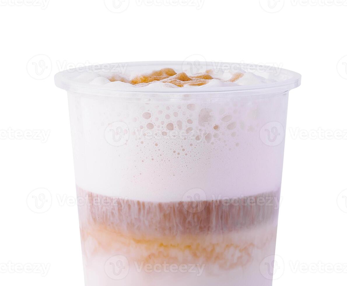 Iced Thai Milk Tea with Bubbles in Plastic Cup photo