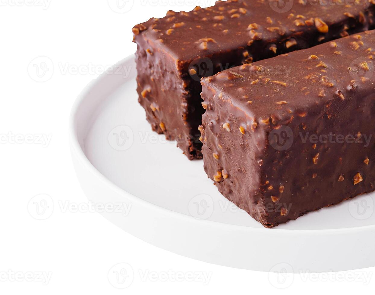 Two pieces of chocolate cake isolated photo