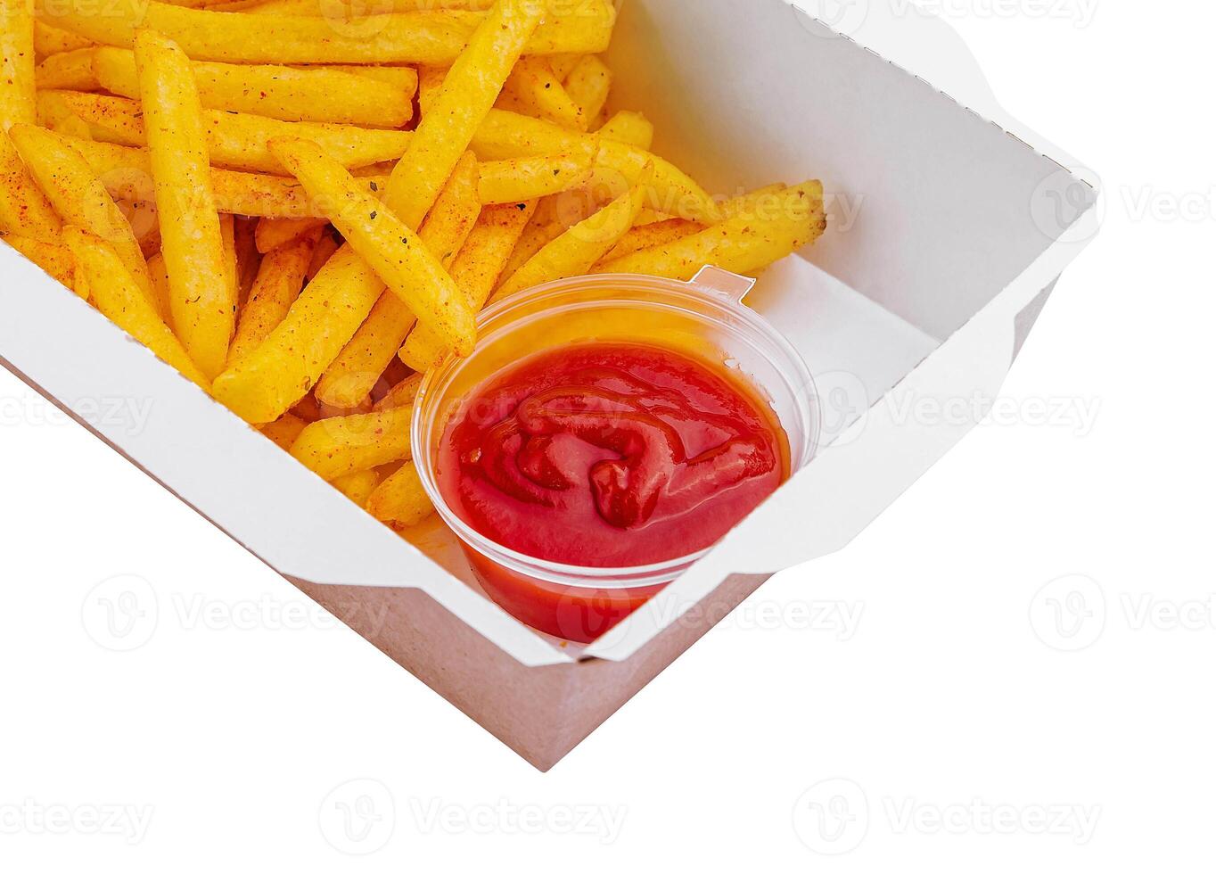 French Fries with Ketchup in takeaway box photo