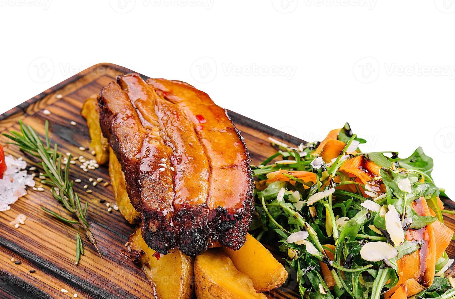 Tasty Grilled Pork Rib and Fried Potatoes photo
